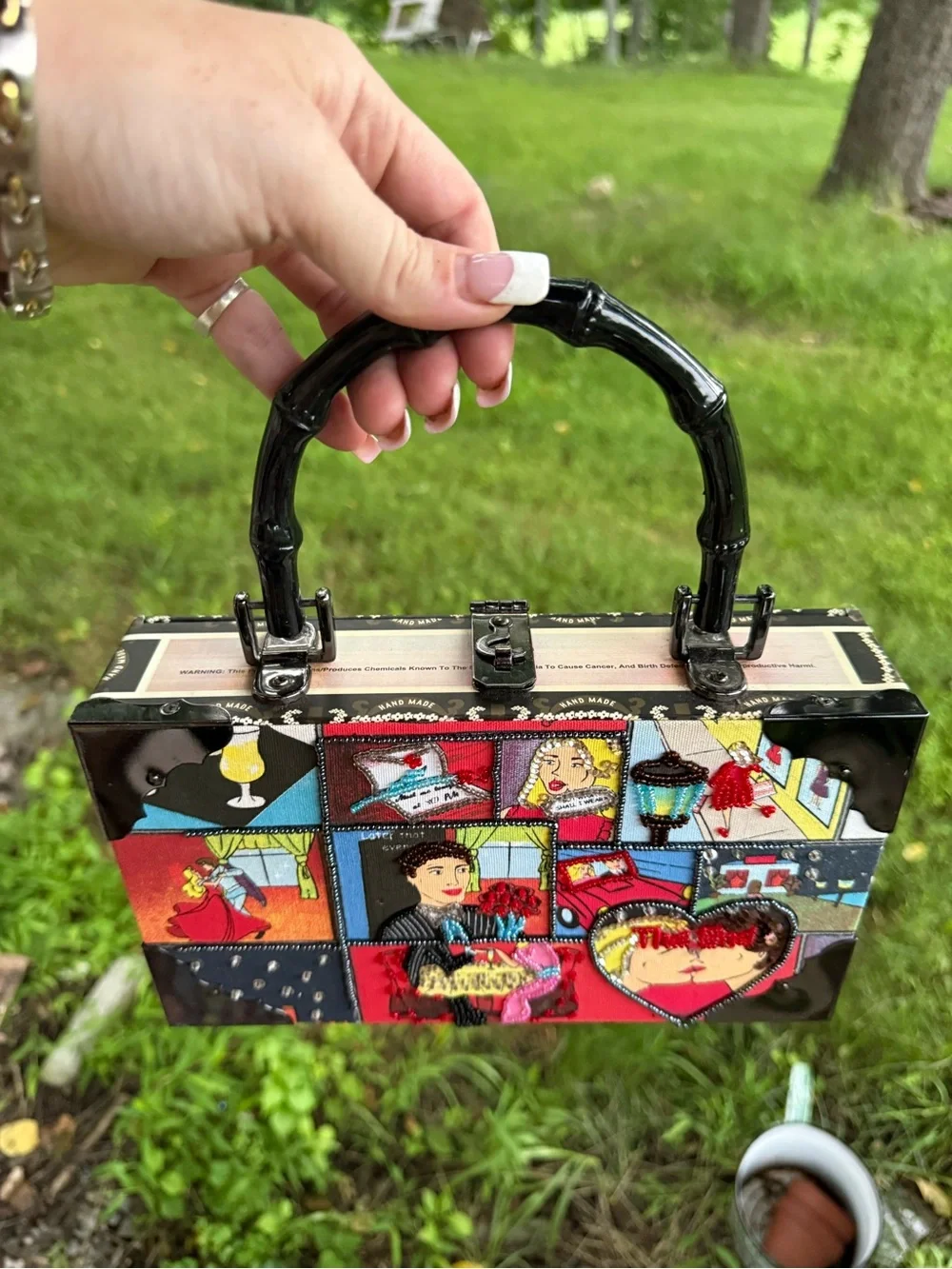 Vintage Choice Made Cigar Box Pop Art Comic Strip Bamboo Handle Handbag
